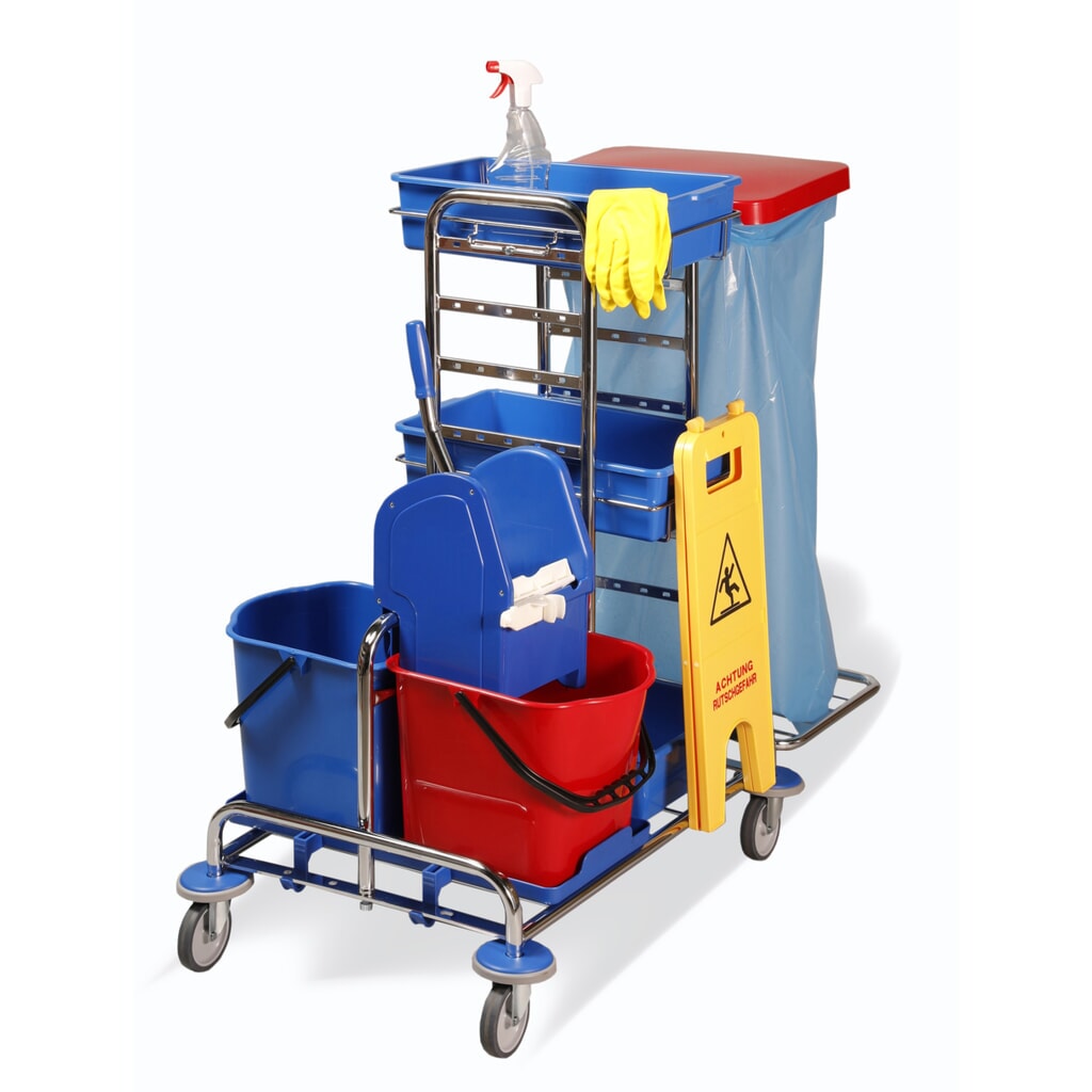 Schoonmaakwagen Universal I, verchroomd, 2 x 15 liter, moppers Product afbeelding: Schoonmaakwagen Universal I, verchroomd, 2 x 15 liter, moppers
