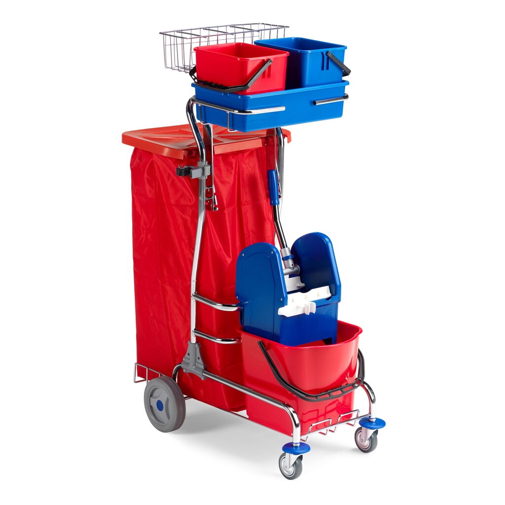 Schoonmaakwagen Universal III, verchroomd, 1 x 15 liter met moppers + 2 x 6 liter Product afbeelding: Schoonmaakwagen Universal III, verchroomd, 1 x 15 liter met moppers + 2 x 6 liter