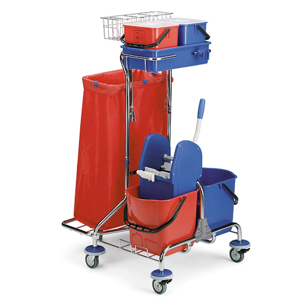 Schoonmaakwagen Universal IV, verchroomd, 2 x 15 liter met moppers + 2 x 6 liter Product afbeelding: Schoonmaakwagen Universal IV, verchroomd, 2 x 15 liter met moppers + 2 x 6 liter