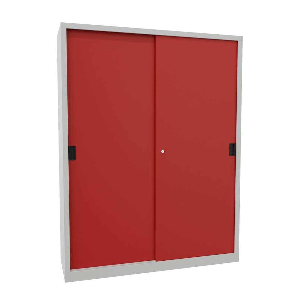 Product afbeelding: Schuifdeurenkast PAVOY met 8 legborden + scheidingswand, hxbxd 1.950 x 1.500 x 500 mm, vuurrood, lichtgrijs