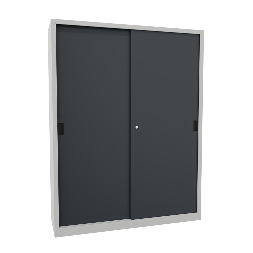 Productafbeelding nr. 1: Schuifdeurenkast PAVOY met 8 legborden + scheidingswand, hxbxd 1.950 x 1.500 x 500 mm, antracietgrijs, lichtgrijs