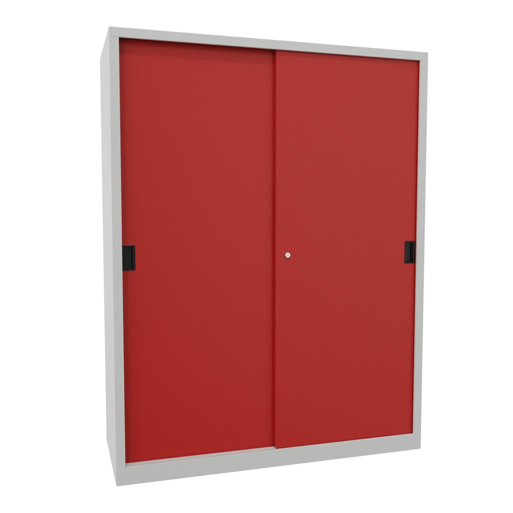 Productafbeelding nr. 1: Schuifdeurenkast PAVOY met 8 legborden + scheidingswand, hxbxd 1.950 x 1.500 x 600 mm, vuurrood, lichtgrijs