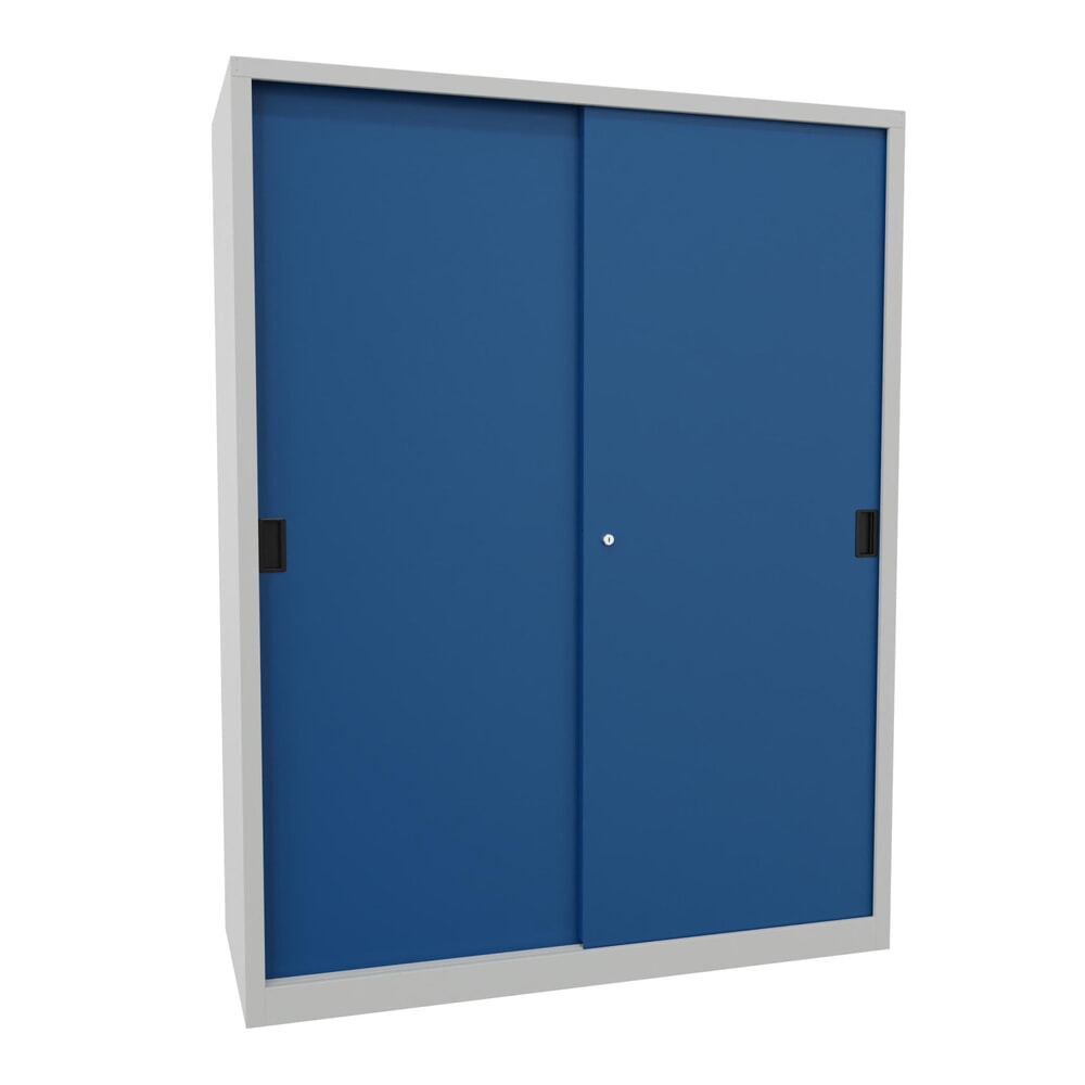 Productafbeelding nr. 1: Schuifdeurenkast PAVOY met 8 legborden + scheidingswand, hxbxd 1.950 x 1.500 x 600 mm, gentiaanblauw, lichtgrijs
