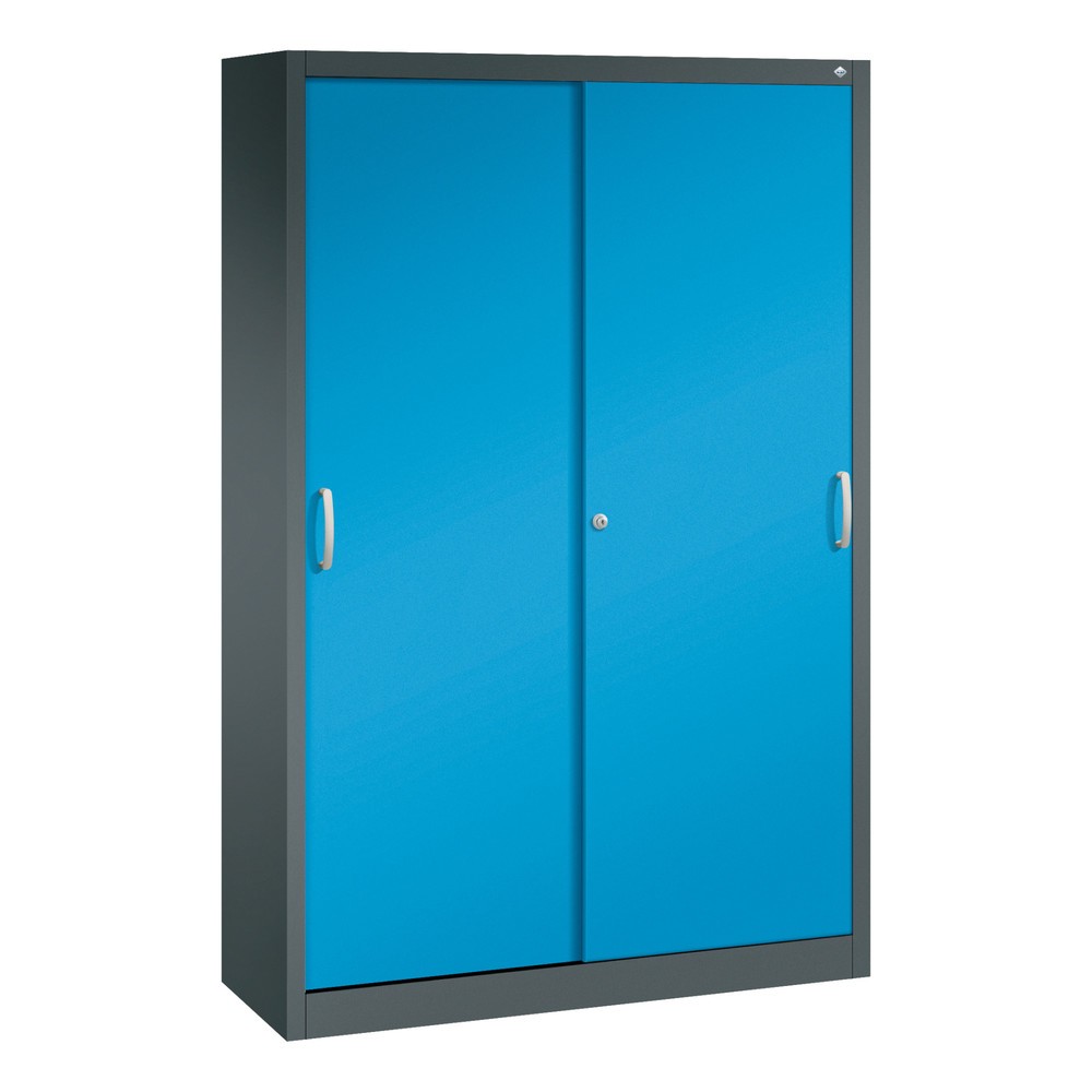 Product afbeelding: Schuifdeurkast, hxbxd 1.950 x 1.200 x 400 mm, antracietgrijs, lichtblauw