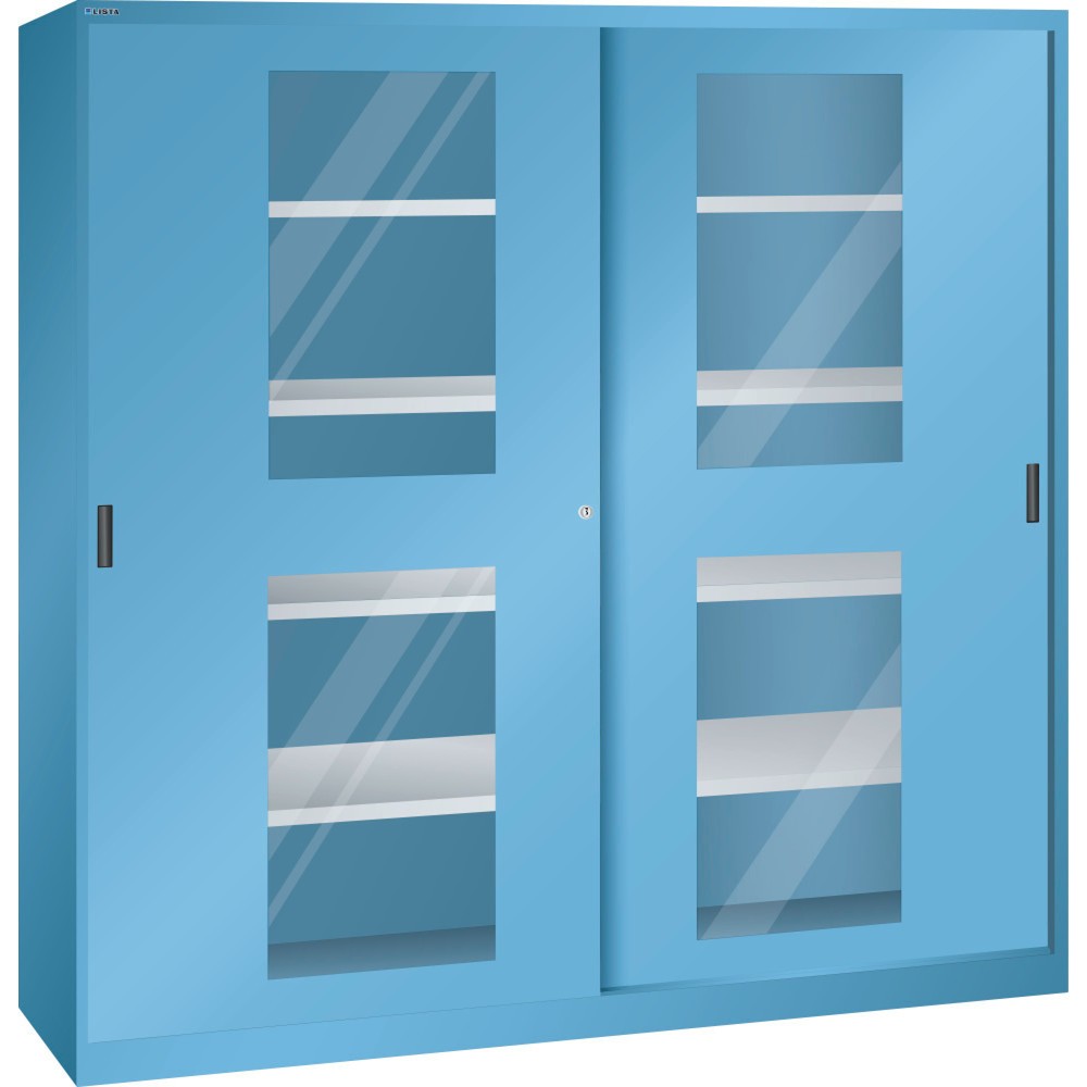 Product afbeelding: Schuifdeurkast LISTA, (bxdxh) 2000x400x1950 mm, 8 verstelbare legborden, kijkvenster, diepte 400 mm, lichtblauw