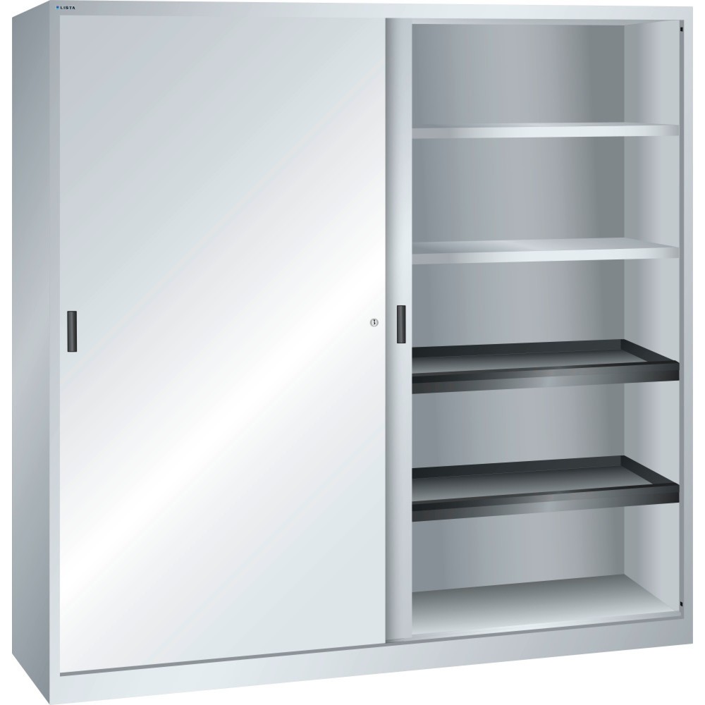 Product afbeelding: Schuifdeurkast LISTA, (bxdxh) 2000x580x1950 mm, 4 uittrekbare en 4 verstelbare legborden, lichtgrijs