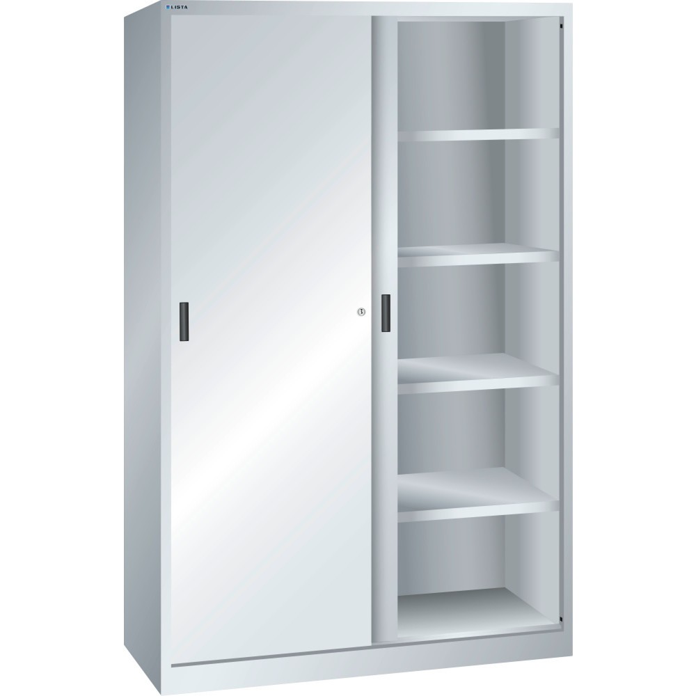 Product afbeelding: Schuifdeurkast LISTA, (bxh) 1250x1950 mm, 4 verstelbare legborden, diepte 400 mm, lichtgrijs