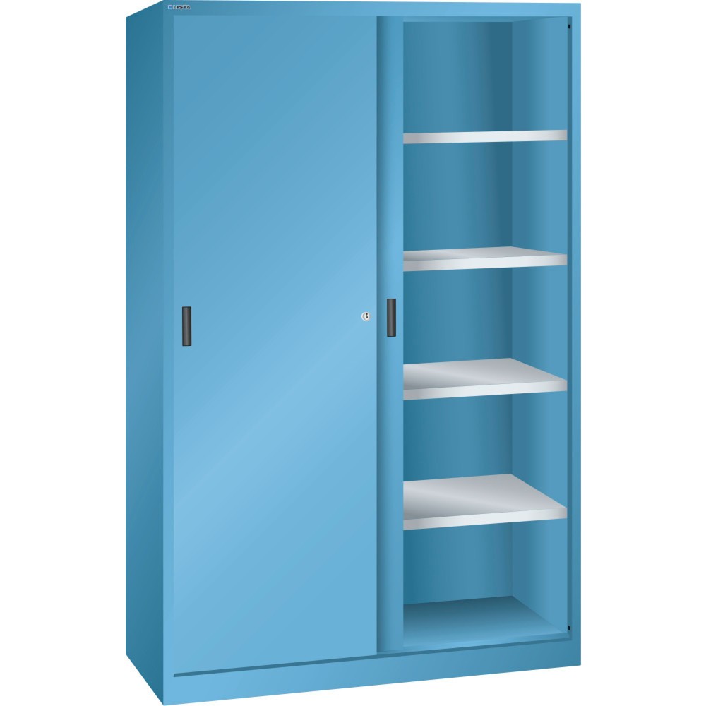 Product afbeelding: Schuifdeurkast LISTA, (bxh) 1000x1950 mm, 4 verstelbare legborden, diepte 400 mm, lichtblauw