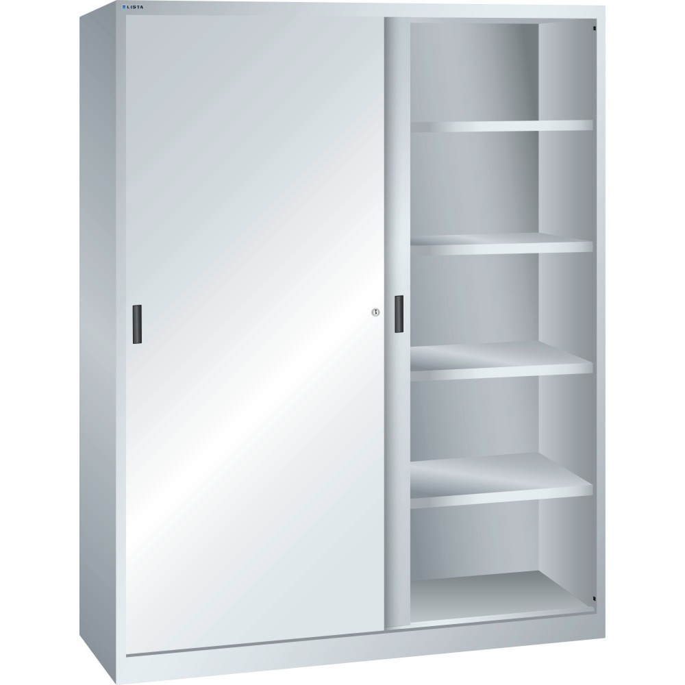 Product afbeelding: Schuifdeurkast LISTA, (bxh) 1500x1950 mm, 8 verstelbare legborden, diepte 500 mm, lichtgrijs