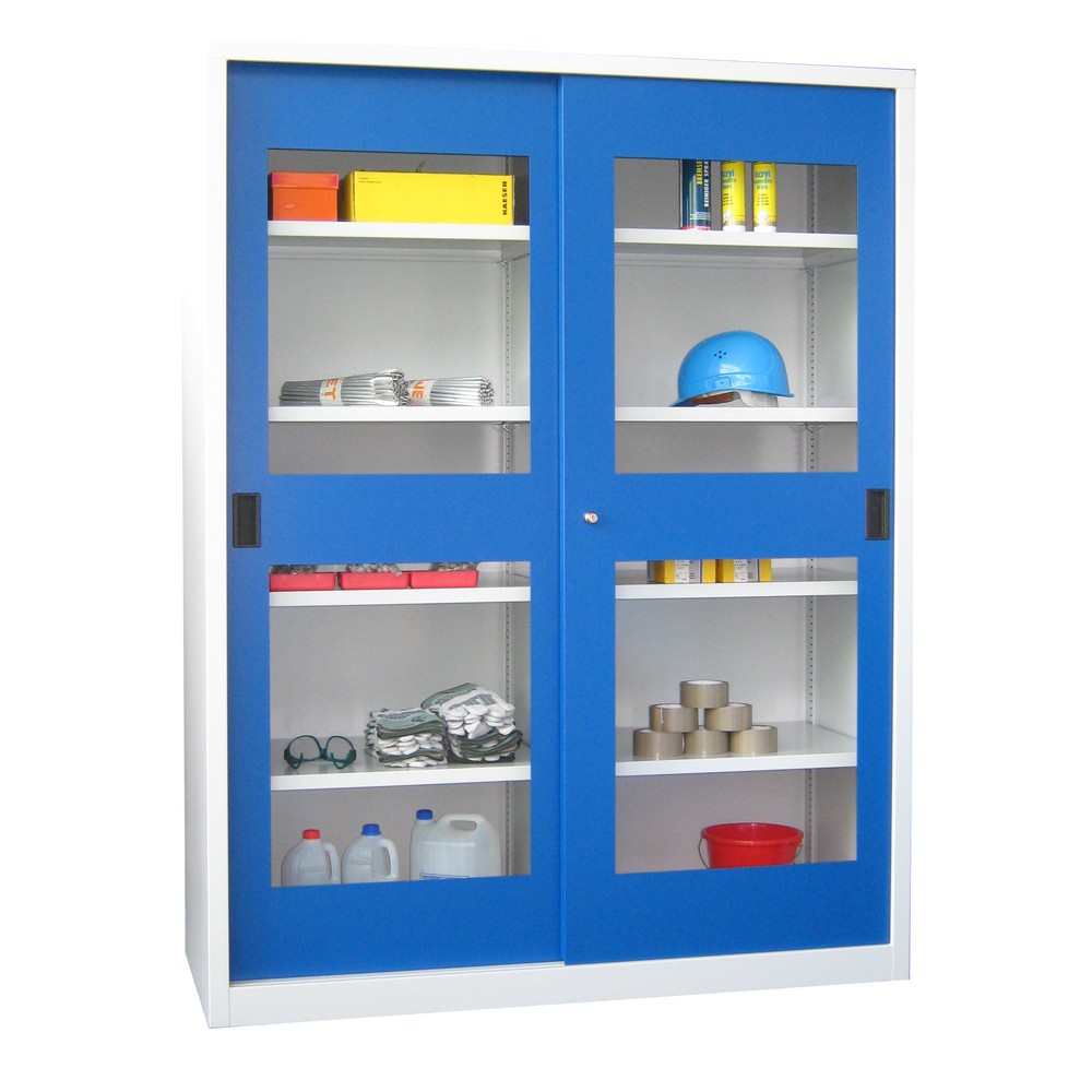 Productafbeelding nr. 2: Schuifdeurkast PAVOY met kijkvensters, 8 legborden + scheidingswand, hxbxd 1.950 x 1.500 x 400 mm, lichtblauw, lichtgrijs