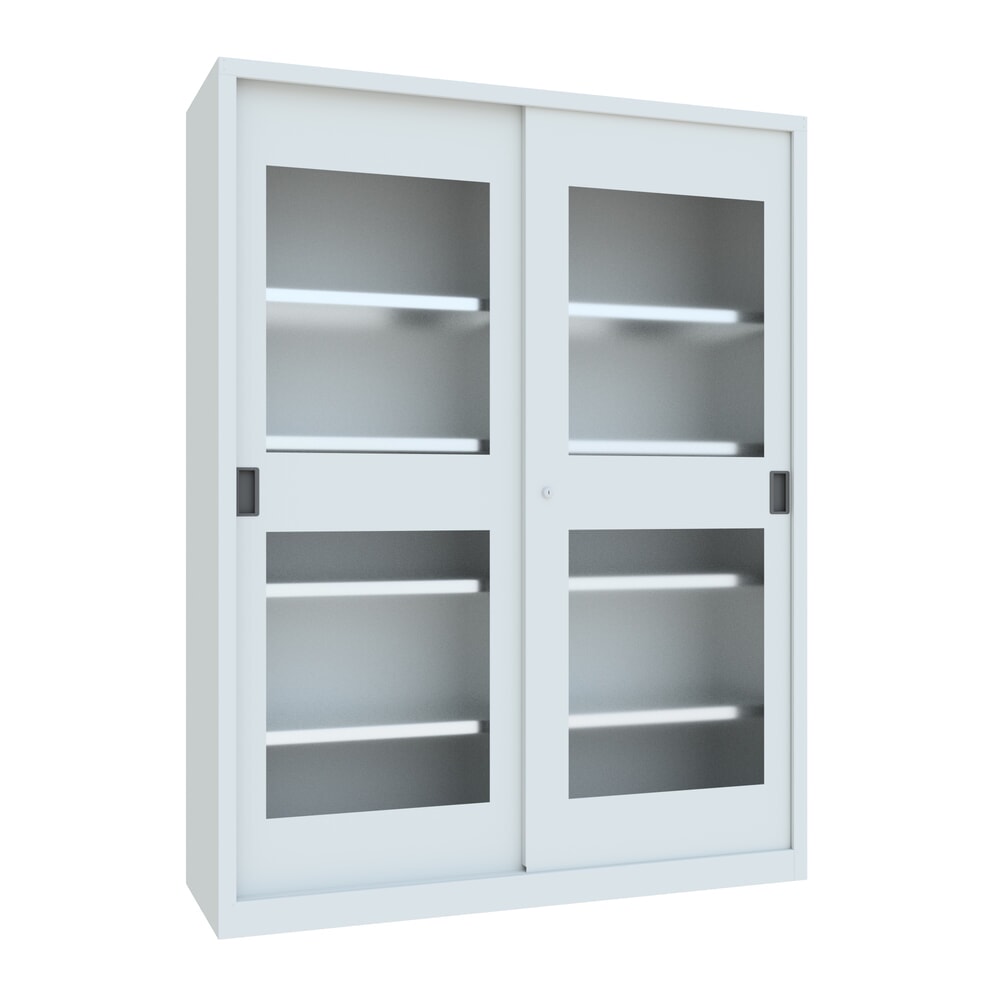 Productafbeelding nr. 1: Schuifdeurkast PAVOY met kijkvensters, 8 legborden + scheidingswand, hxbxd 1.950 x 1.500 x 500 mm, lichtgrijs, lichtgrijs