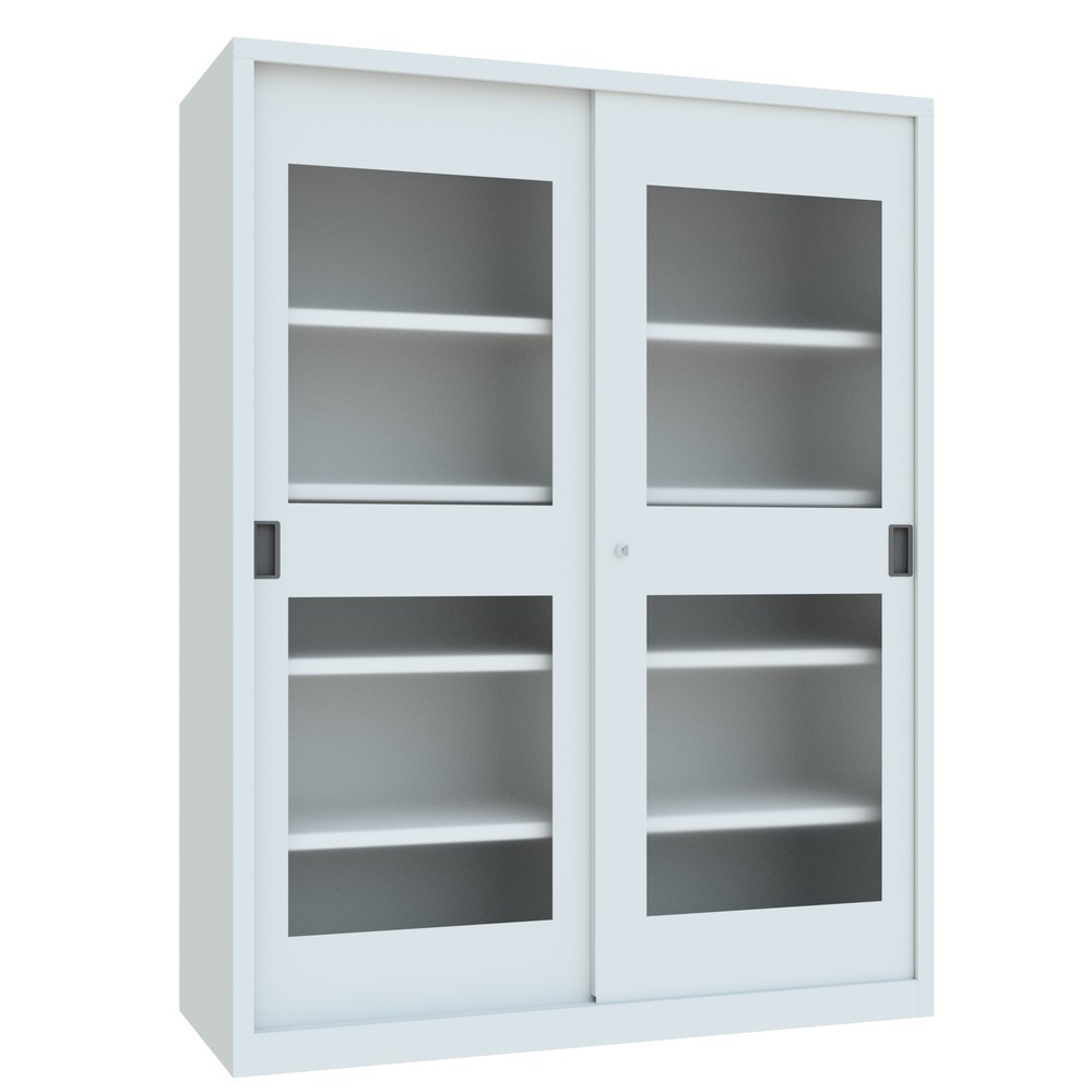 Productafbeelding nr. 3: Schuifdeurkast PAVOY met kijkvensters, 8 legborden + scheidingswand, hxbxd 1.950 x 1.500 x 600 mm, lichtgrijs, lichtgrijs