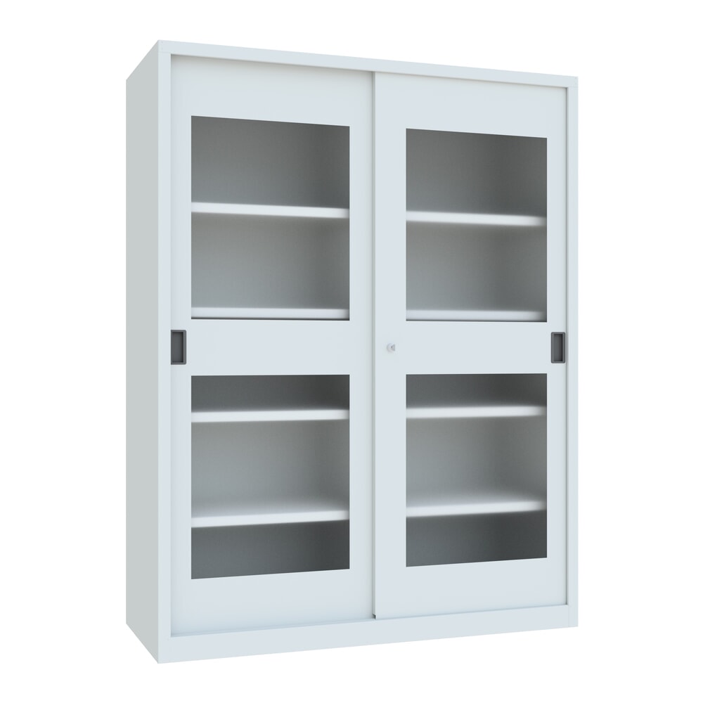 Product afbeelding: Schuifdeurkast PAVOY met kijkvensters, 8 legborden + scheidingswand, hxbxd 1.950 x 1.500 x 600 mm, lichtgrijs, lichtgrijs