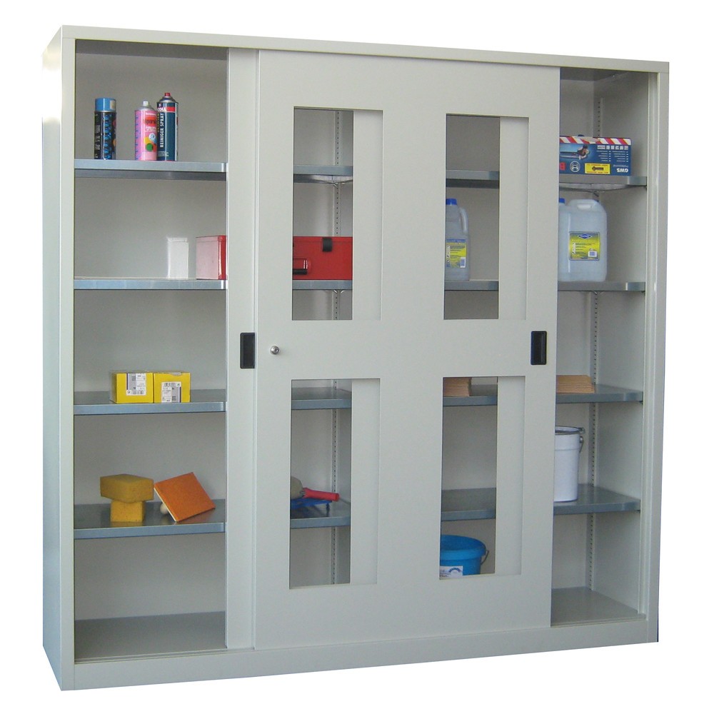 Productafbeelding nr. 2: Schuifdeurkast PAVOY met kijkvensters, 8 legborden + scheidingswand, hxbxd 1.950 x 2.000 x 400 mm, antracietgrijs, antracietgrijs