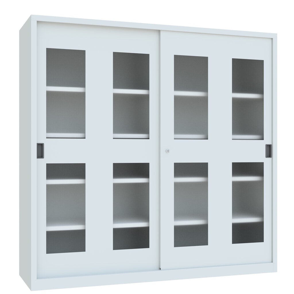 Schuifdeurkast PAVOY met kijkvensters, 8 legborden + scheidingswand, hxbxd 1.950 x 2.000 x 600 mm, lichtgrijs, lichtgrijs Productafbeelding nr. 3: Schuifdeurkast PAVOY met kijkvensters, 8 legborden + scheidingswand, hxbxd 1.950 x 2.000 x 600 mm, lichtgrijs, lichtgrijs