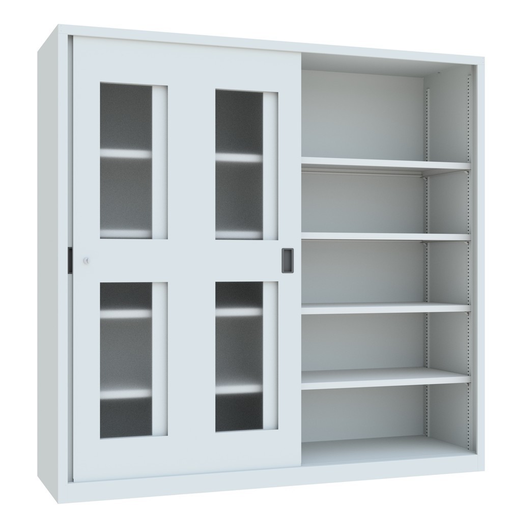 Productafbeelding nr. 4: Schuifdeurkast PAVOY met kijkvensters, 8 legborden + scheidingswand, hxbxd 1.950 x 2.000 x 600 mm, lichtgrijs, lichtgrijs