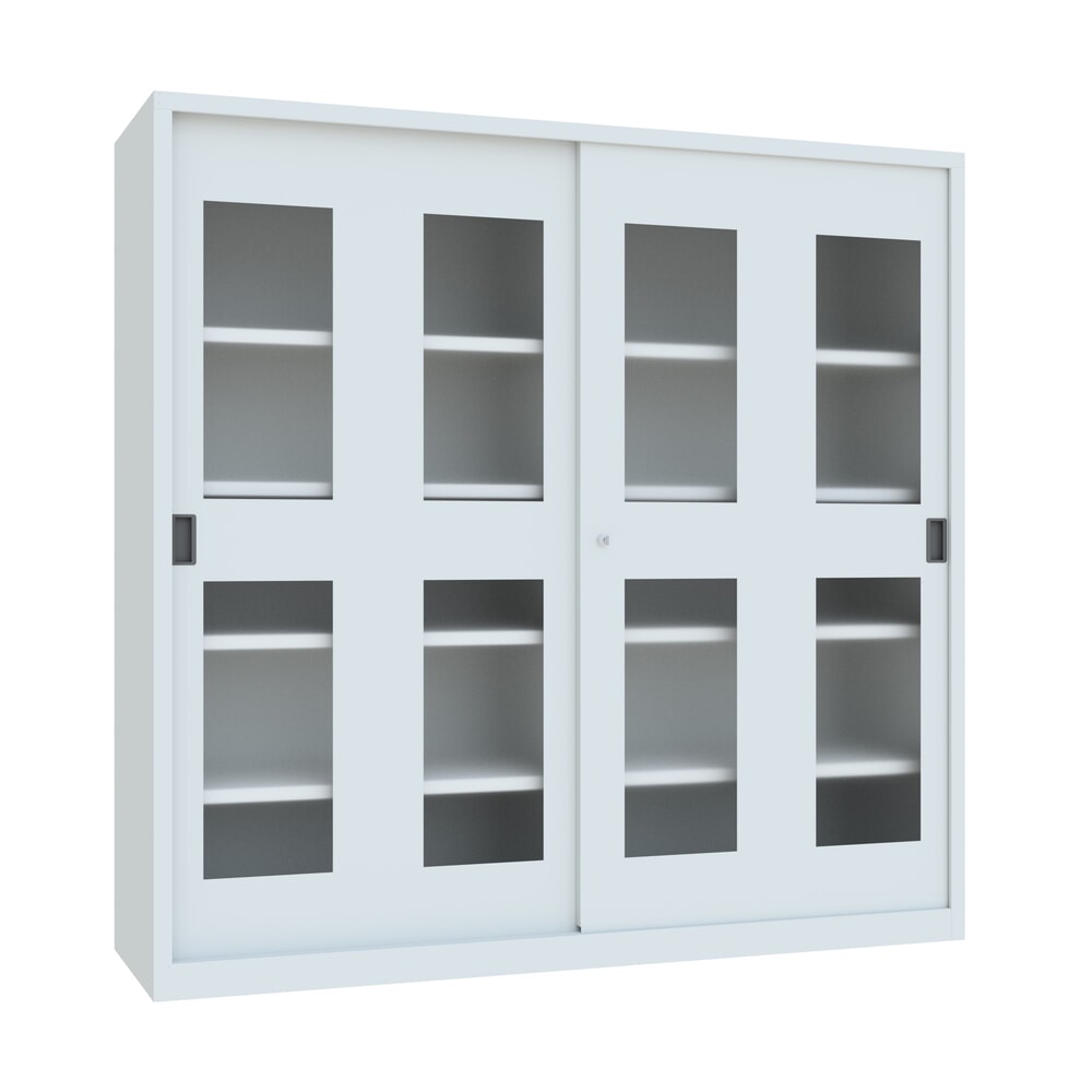 Product afbeelding: Schuifdeurkast PAVOY met kijkvensters, 8 legborden + scheidingswand, hxbxd 1.950 x 2.000 x 600 mm, lichtgrijs, lichtgrijs