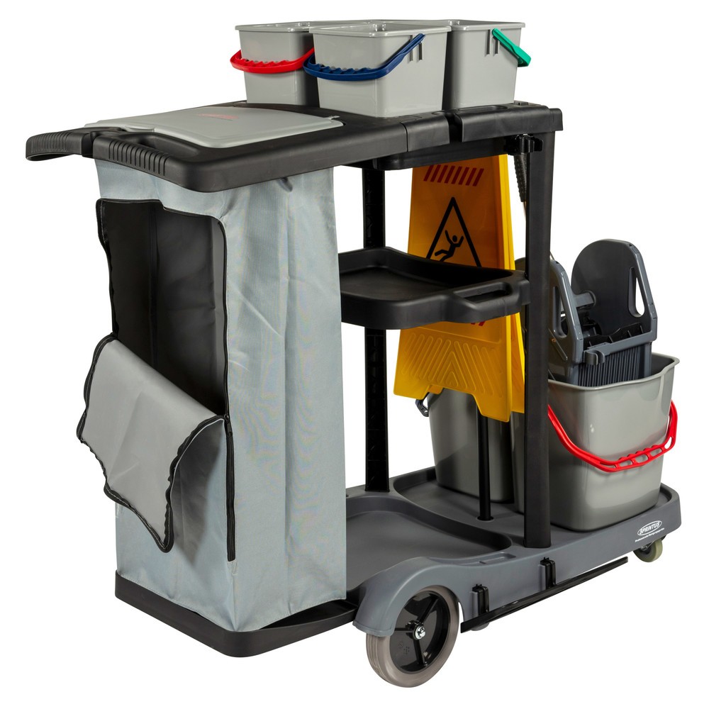Productafbeelding nr. 6: Servicewagen set 3, emmer 2x 17 liter + 4x 4 liter, veegmop met Premium-mop 400 mm, waarschuwingsbord