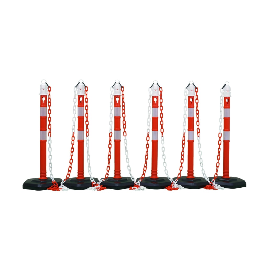 Set kettingpalen Premium, 4 palen rood/wit, 3 kettingen van 3 m Product afbeelding: Set kettingpalen Premium, 4 palen rood/wit, 3 kettingen van 3 m