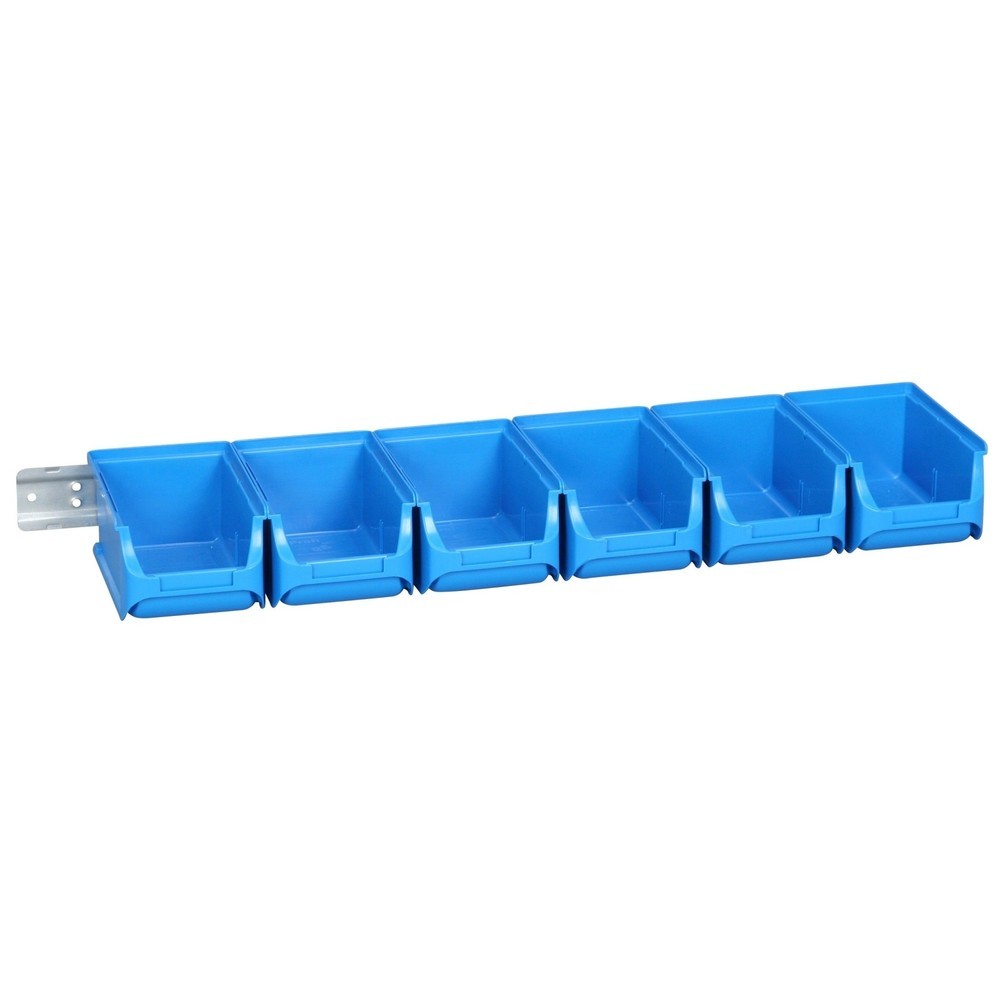 Product afbeelding: Set magazijnbakken met draagrails, 10 blauwe bakken grootte 2