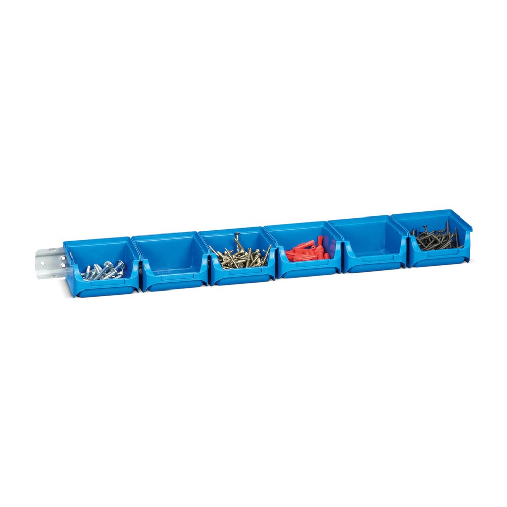 Productafbeelding nr. 1: Set magazijnbakken met draagrails, 6 blauwe bakken grootte 1