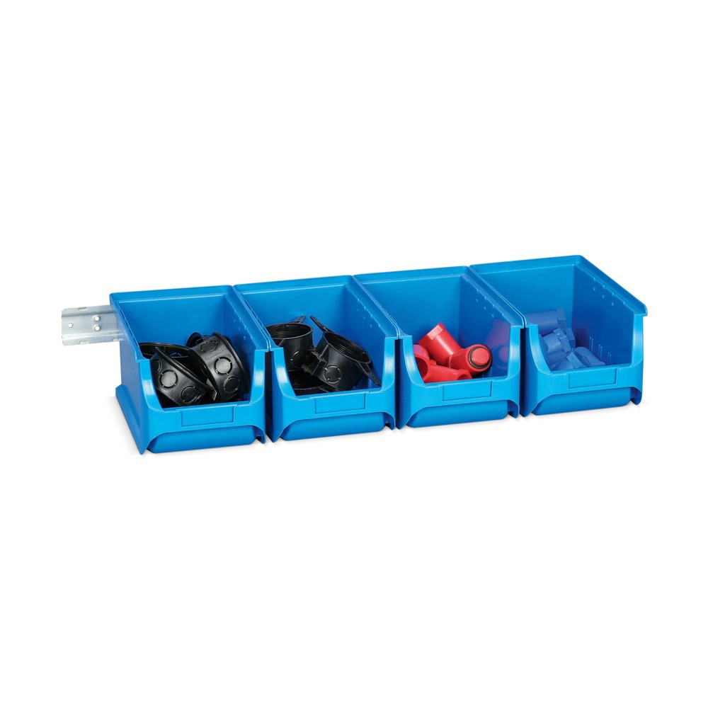 Product afbeelding: Set magazijnbakken met draagrails, 4 blauwe bakken grootte 5