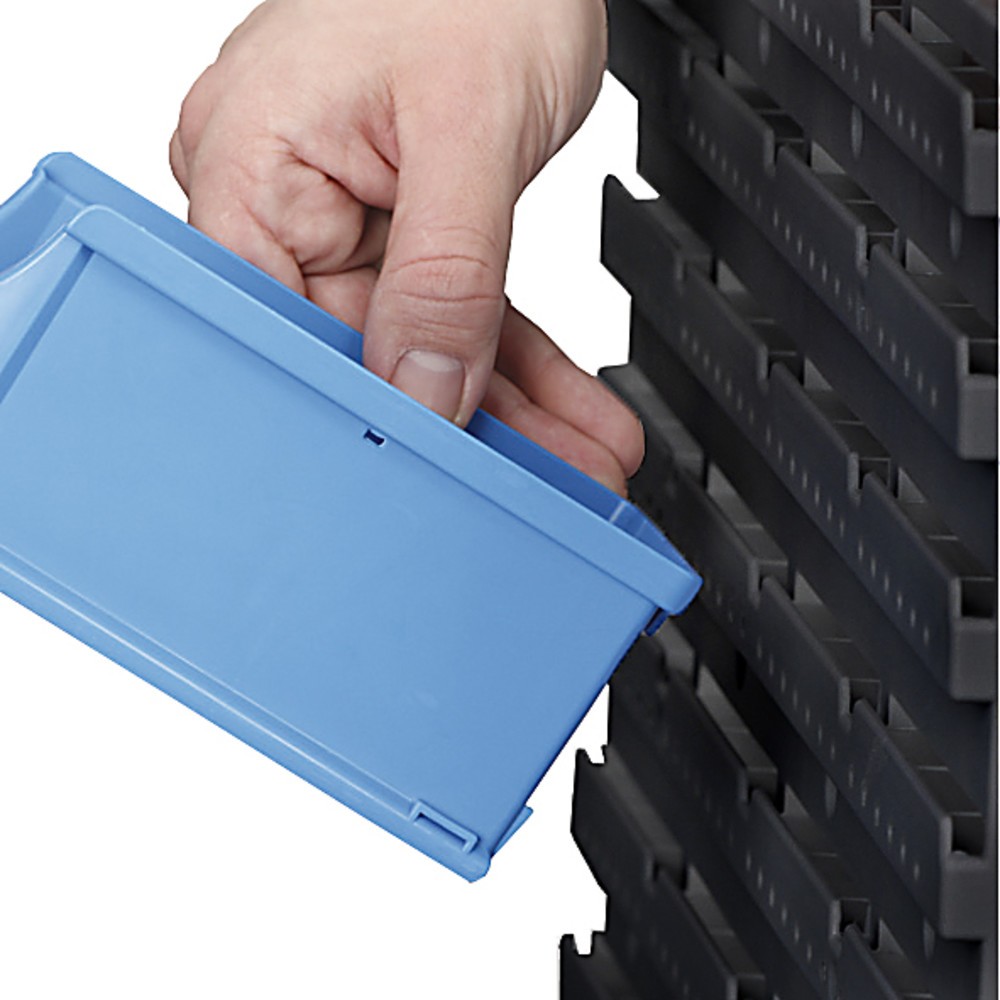 Productafbeelding nr. 3: Set magazijnbakken met wandmontageplaten, bakken 9x grootte 1, 6x grootte 2