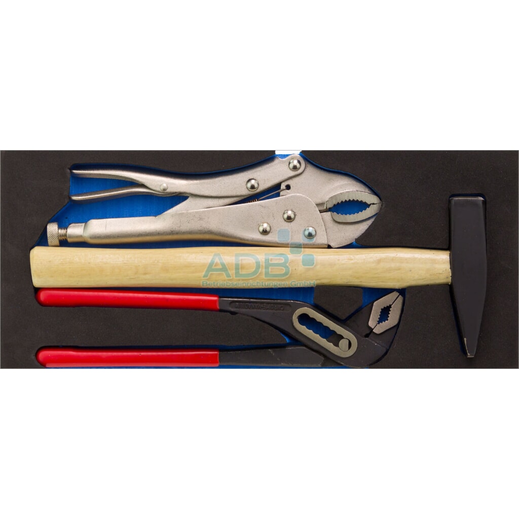 Set met griptang/pijptang/hamer, schuimrubberen inleg Productafbeelding nr. 2: Set met griptang/pijptang/hamer, schuimrubberen inleg