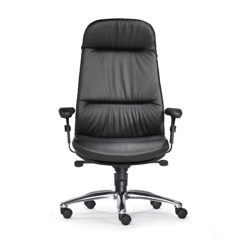 Product afbeelding: SITWELL STEIFENSAND zwaar belastbare bureaustoel Bovenkant, extra hoog rugkussen, hoogglans aluminium voetkruis, leren zitting
