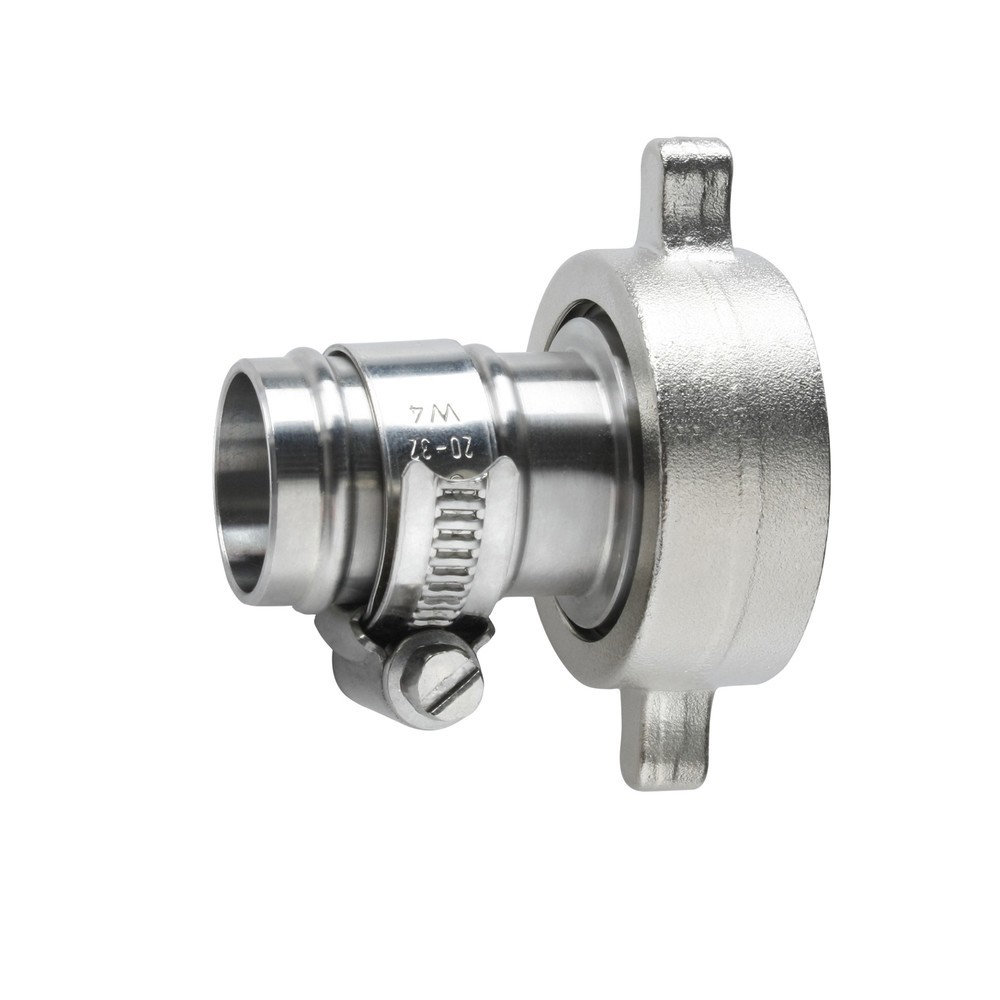 Product afbeelding: Slangaansluiting 1" van roestvrij staal, incl. PTFE-pakking en wartelmoer