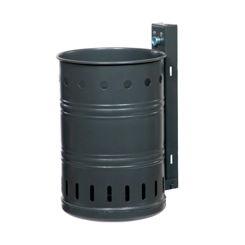 RENNER Stalen afvalbak, 35 liter, rond, wandmontage, geperforeerd, DB 703 anthraciet-ijzerglimmer Product afbeelding: RENNER Stalen afvalbak, 35 liter, rond, wandmontage, geperforeerd, DB 703 anthraciet-ijzerglimmer