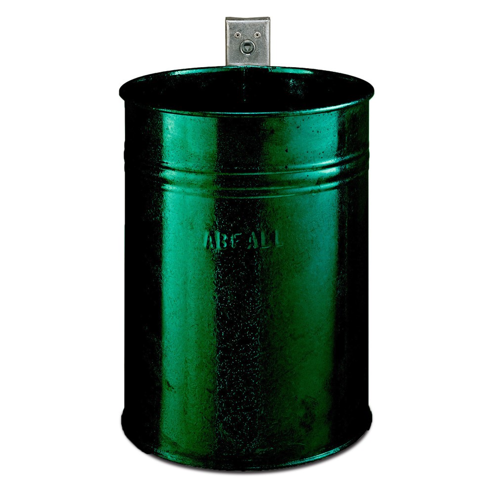 Product afbeelding: RENNER Stalen afvalbak, 35 liter, rond, wandmontage, gesloten structuur, mosgroen