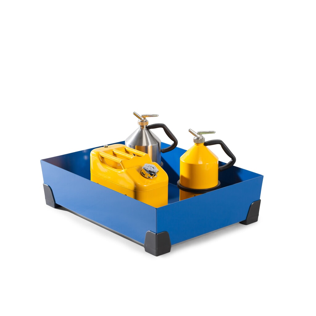 Stalen lekbak voor kleine verpakkingen, hoogte 200 mm, inhoud 65 l, zonder roosterlegbord Product afbeelding: Stalen lekbak voor kleine verpakkingen, hoogte 200 mm, inhoud 65 l, zonder roosterlegbord