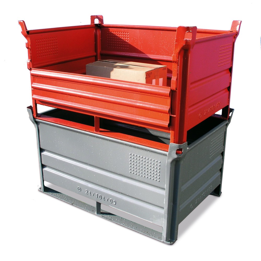 Product afbeelding: Stapelbak HESON®, met skids, capaciteit 1.000 kg, bxd 800 x 500 mm, rood