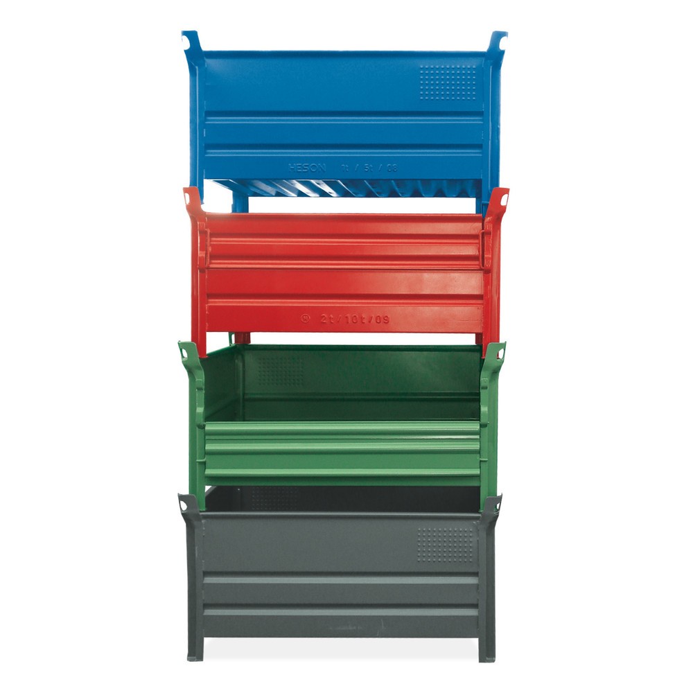 Product afbeelding: Stapelbak HESON®, met ½ volwandklep, capaciteit 1.000 kg, bxd 800 x 500 mm, groen