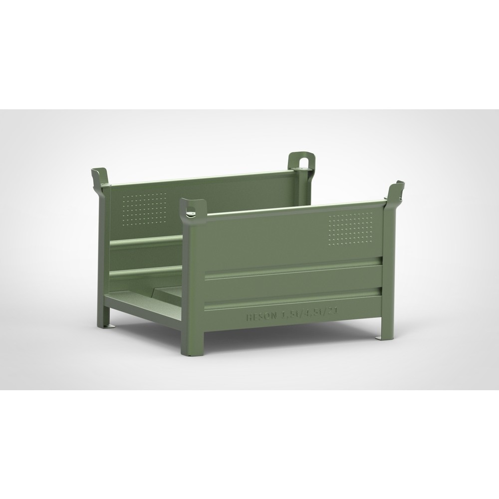 Product afbeelding: Stapelbak HESON® voor lange goederen, 2 zijden open, gelakt, bxd 1.000 x 800 mm, resedagroen