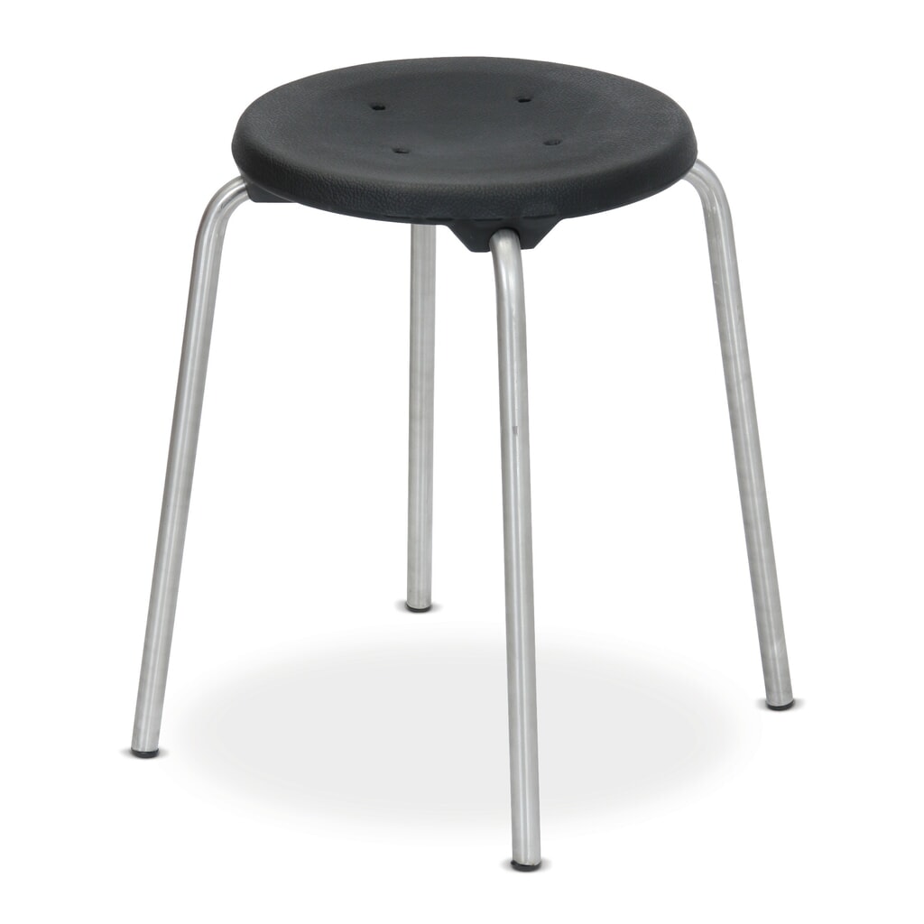 Product afbeelding: Stapelbare kruk PU-zitting, zithoogte 500 mm, vloerglijders, zwart