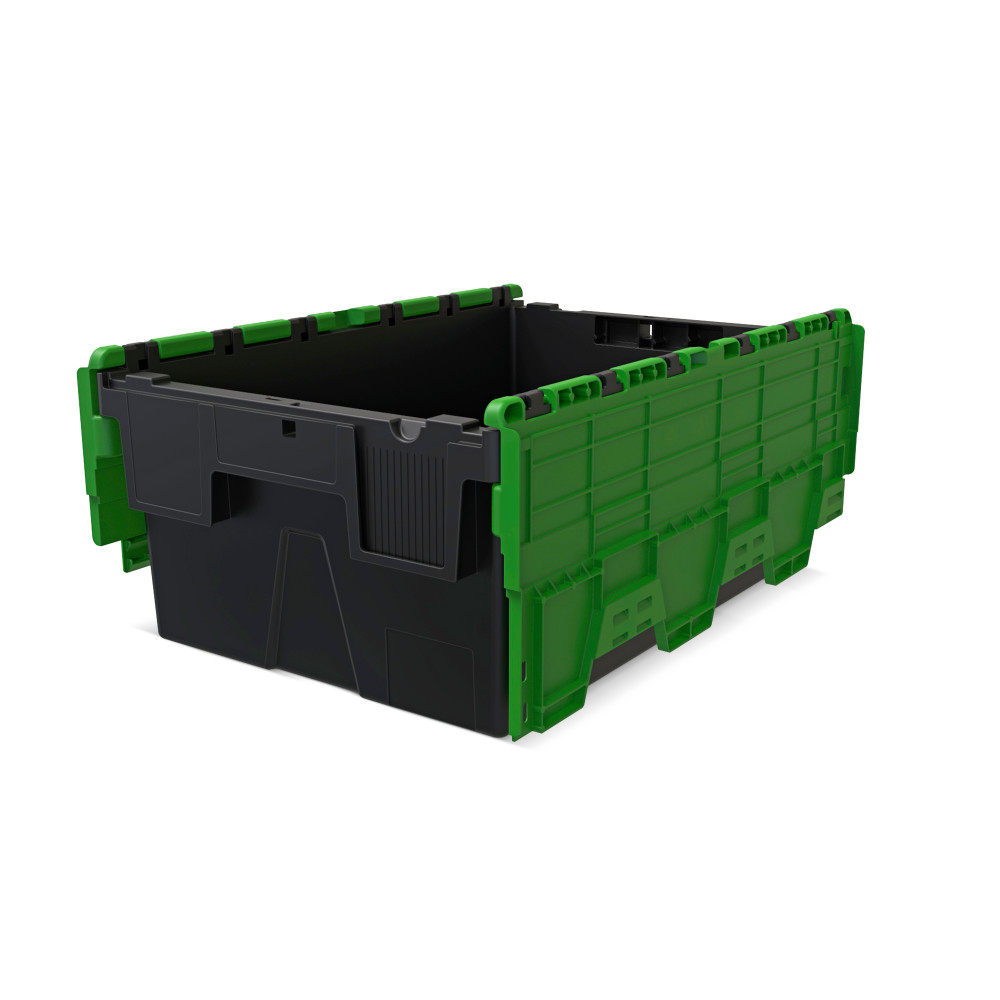 Productafbeelding nr. 4: Herbruikbare stapelbak van PP-regranulaat met klapdeksel, zwart/groen, 40 liter, 1 stuks/VE