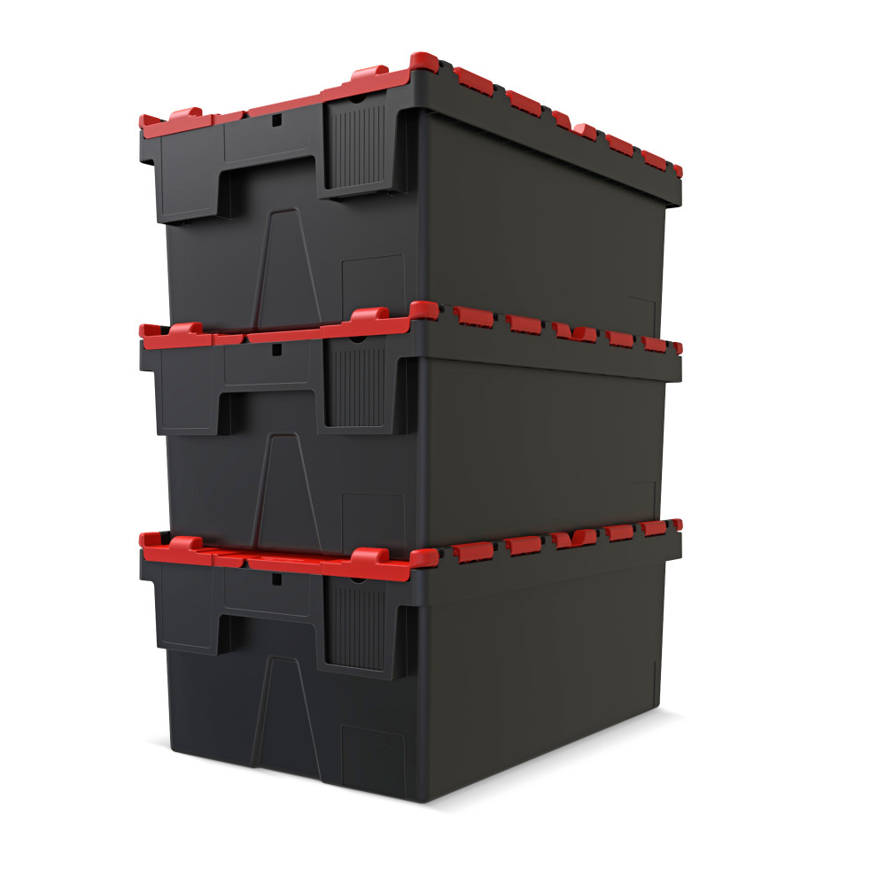Productafbeelding nr. 7: Herbruikbare stapelbak van PP-regranulaat met klapdeksel, zwart/rood, 56 liter, 1 stuks/VE