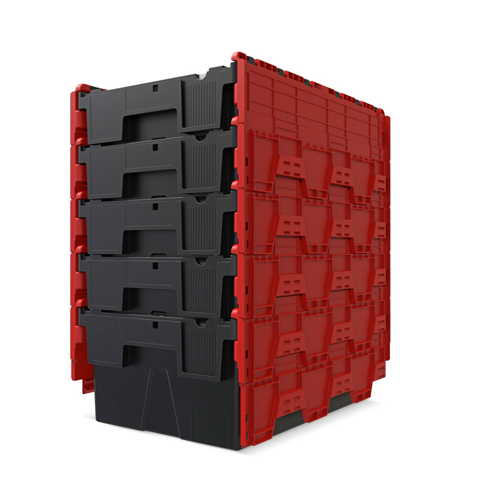 Productafbeelding nr. 8: Herbruikbare stapelbak van PP-regranulaat met klapdeksel, zwart/rood, 56 liter, 1 stuks/VE