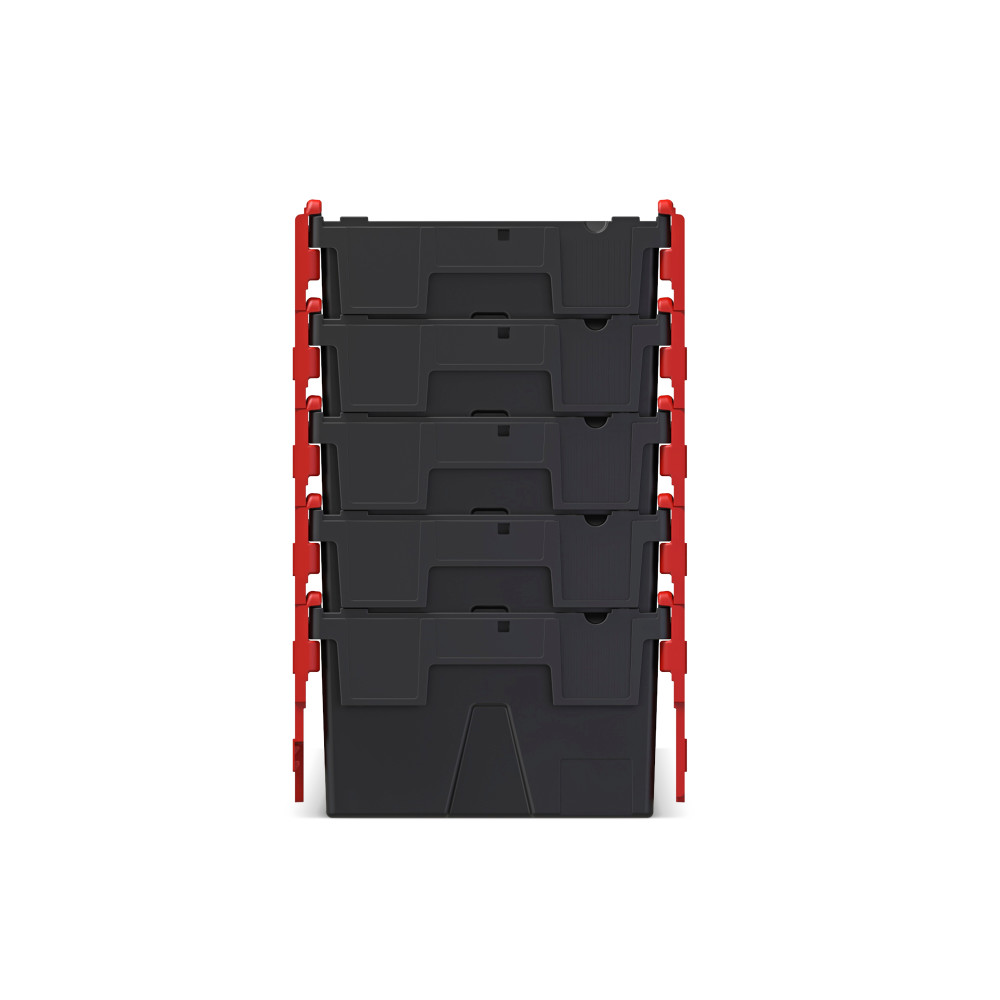 Productafbeelding nr. 9: Herbruikbare stapelbak van PP-regranulaat met klapdeksel, zwart/rood, 56 liter, 1 stuks/VE