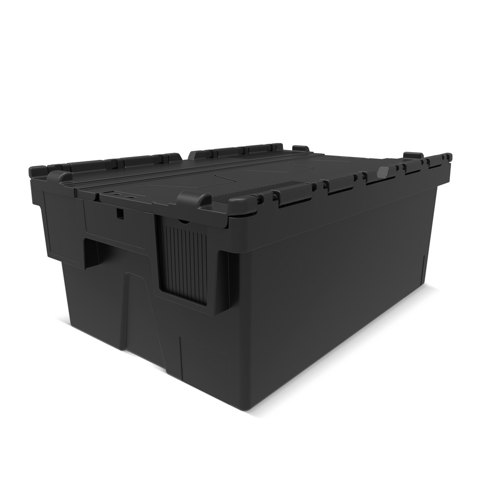 Product afbeelding: Herbruikbare stapelbak van PP-regranulaat met klapdeksel, zwart, 40 liter, 1 stuks/VE