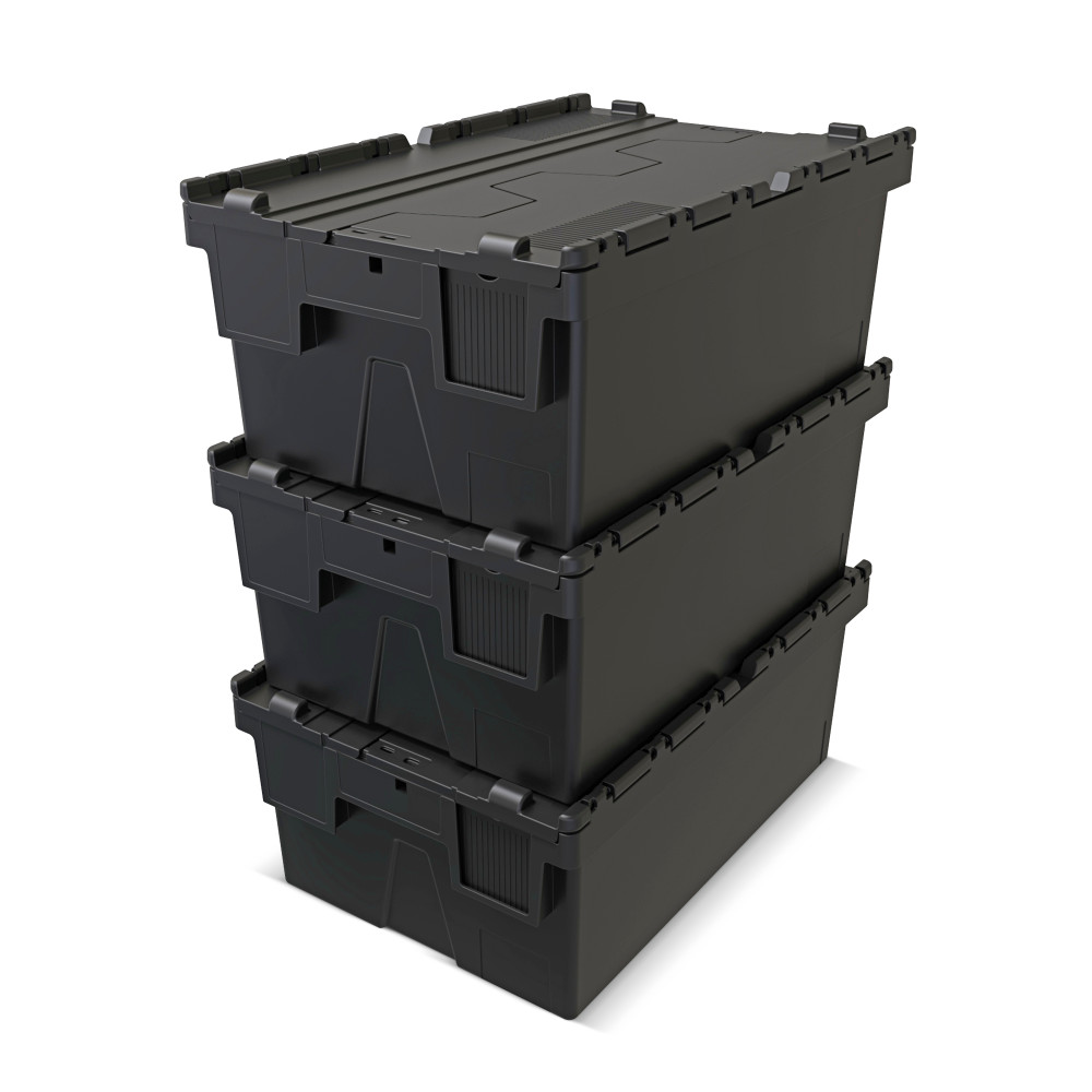 Productafbeelding nr. 9: Herbruikbare stapelbak van PP-regranulaat met klapdeksel, zwart, 40 liter, 1 stuks/VE