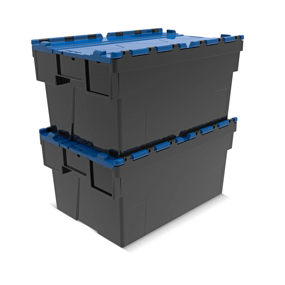 Productafbeelding nr. 7: Herbruikbare stapelbak van PP-regranulaat met klapdeksel, zwart/blauw, 56 liter, 1 stuks/VE