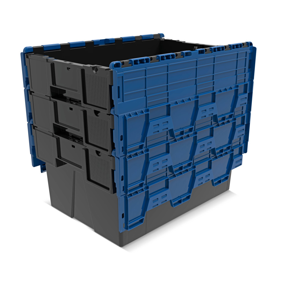 Productafbeelding nr. 8: Herbruikbare stapelbak van PP-regranulaat met klapdeksel, zwart/blauw, 56 liter, 1 stuks/VE