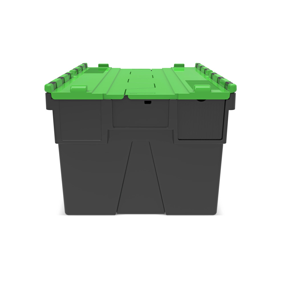 Productafbeelding nr. 5: Herbruikbare stapelbak van PP-regranulaat met klapdeksel, zwart/groen, 56 liter, 1 stuks/VE