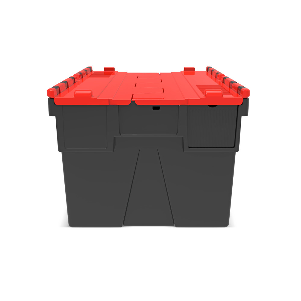 Productafbeelding nr. 5: Herbruikbare stapelbak van PP-regranulaat met klapdeksel, zwart/rood, 56 liter, 1 stuks/VE