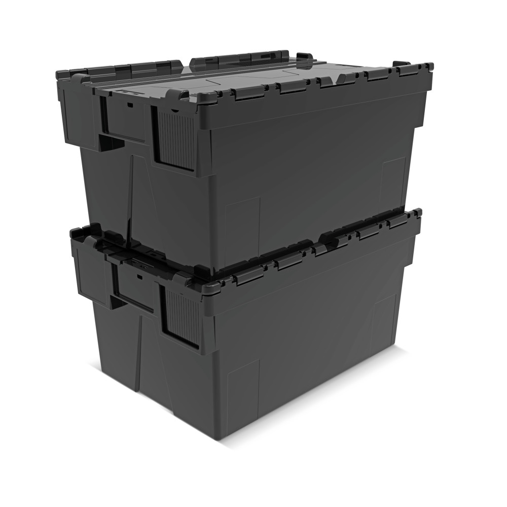 Productafbeelding nr. 7: Herbruikbare stapelbak van PP-regranulaat met klapdeksel, zwart, 56 liter, 1 stuks/VE
