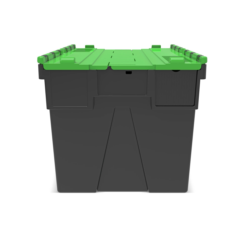 Productafbeelding nr. 5: Herbruikbare stapelbak van PP-regranulaat met klapdeksel, zwart/groen, 65 liter, 1 stuks/VE