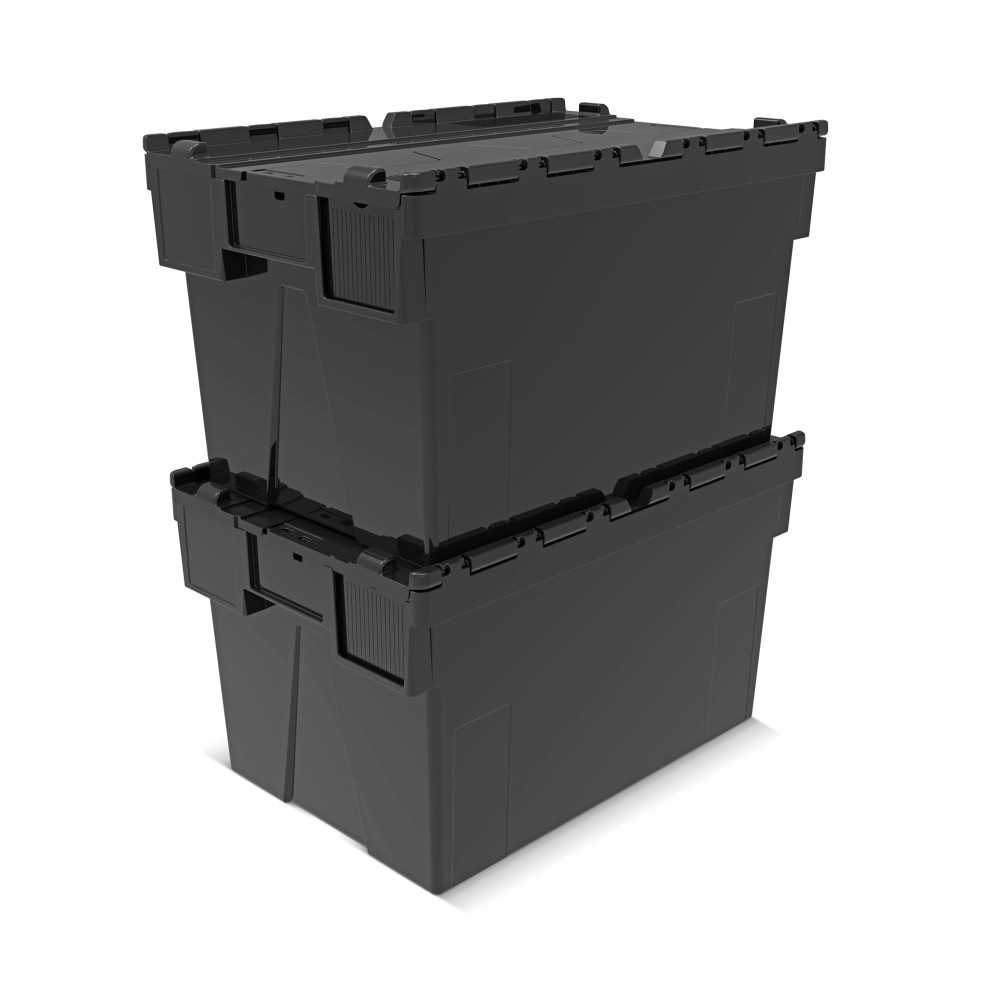 Productafbeelding nr. 7: Herbruikbare stapelbak van PP-regranulaat met klapdeksel, zwart, 65 liter, 1 stuks/VE